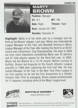 2005 Choice Buffalo Bisons #03 Marty Brown Back