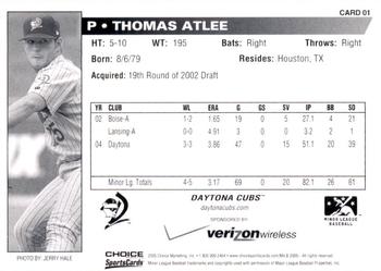 2005 Choice Daytona Cubs #01 Thomas Atlee Back