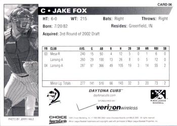 2005 Choice Daytona Cubs #06 Jake Fox Back