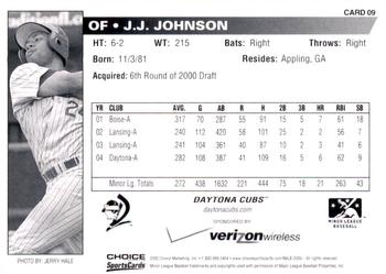 2005 Choice Daytona Cubs #09 J.J. Johnson Back