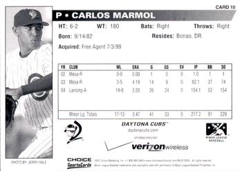2005 Choice Daytona Cubs #10 Carlos Marmol Back