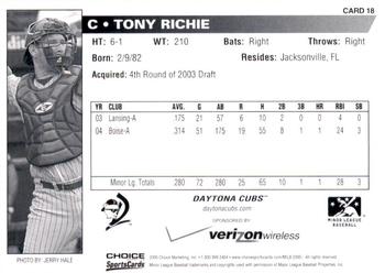 2005 Choice Daytona Cubs #18 Tony Richie Back