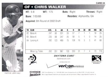 2005 Choice Daytona Cubs #24 Chris Walker Back