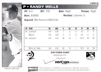 2005 Choice Daytona Cubs #25 Randy Wells Back