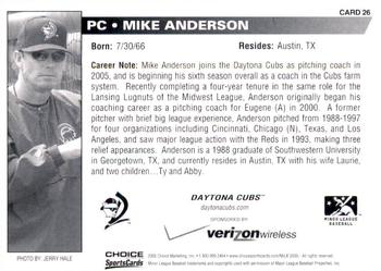 2005 Choice Daytona Cubs #26 Mike Anderson Back