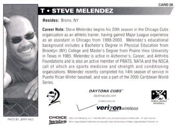 2005 Choice Daytona Cubs #28 Steve Melendez Back