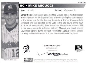 2005 Choice Daytona Cubs #29 Mike Micucci Back