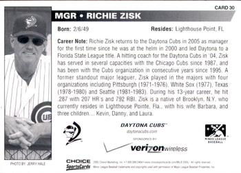 2005 Choice Daytona Cubs #30 Richie Zisk Back