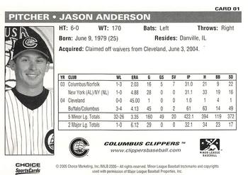 2005 Choice Columbus Clippers #01 Jason Anderson Back