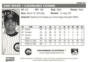 2005 Choice Columbus Clippers #04 Caonabo Cosme Back