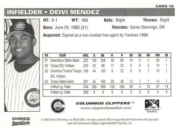 2005 Choice Columbus Clippers #16 Deivi Mendez Back