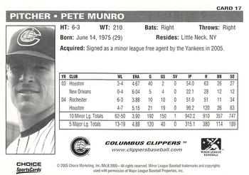 2005 Choice Columbus Clippers #17 Pete Munro Back