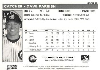 2005 Choice Columbus Clippers #19 Dave Parrish Back