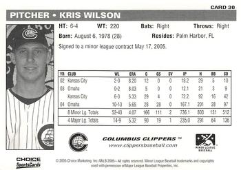 2005 Choice Columbus Clippers #30 Kris Wilson Back