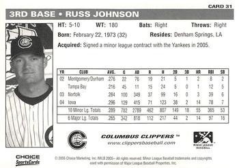 2005 Choice Columbus Clippers #31 Russ Johnson Back