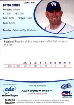 2005 Choice Fort Worth Cats #21 Bryon Smith Back