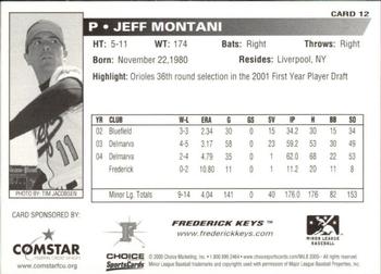 2005 Choice Frederick Keys SGA #12 Jeff Montani Back