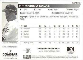 2005 Choice Frederick Keys SGA #13 Marino Salas Back