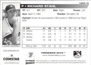2005 Choice Frederick Keys SGA #19 Richard Stahl Back