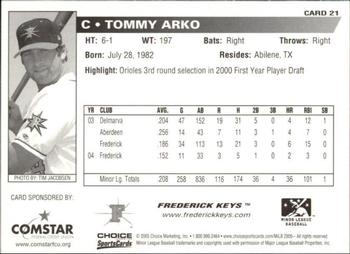 2005 Choice Frederick Keys SGA #21 Tommy Arko Back