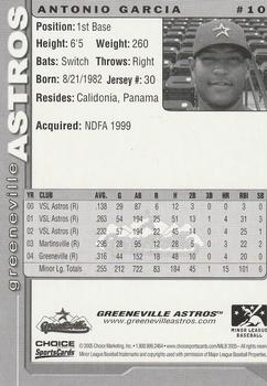 2005 Choice Greeneville Astros #10 Antonio Garcia Back