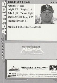 2005 Choice Greeneville Astros #13 Cole Graham Back
