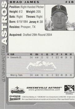 2005 Choice Greeneville Astros #18 Brad James Back