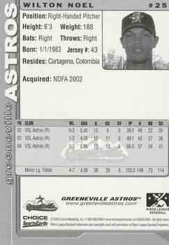 2005 Choice Greeneville Astros #25 Wilton Noel Back