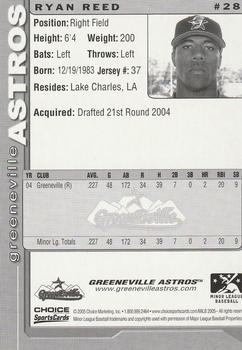 2005 Choice Greeneville Astros #28 Ryan Reed Back
