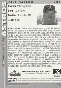 2005 Choice Greeneville Astros #33 Bill Ballou Back