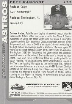 2005 Choice Greeneville Astros #35 Pete Rancont Back