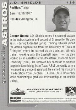 2005 Choice Greeneville Astros #36 J.D. Shields Back