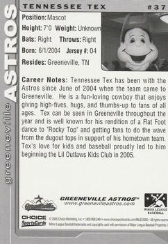 2005 Choice Greeneville Astros #37 Tennessee Tex Back