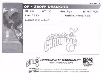 2005 Choice Johnson City Cardinals #5 Geoff Desmond Back