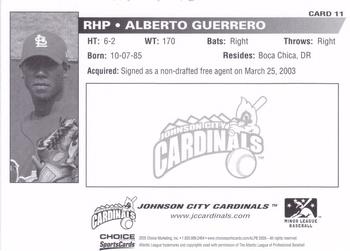 2005 Choice Johnson City Cardinals #11 Alberto Guerrero Back