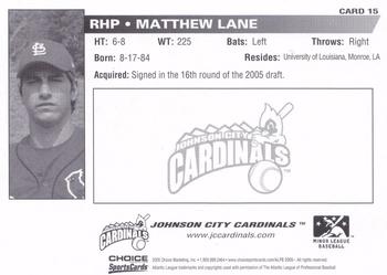 2005 Choice Johnson City Cardinals #15 Matthew Lane Back
