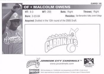 2005 Choice Johnson City Cardinals #19 Malcolm Owens Back