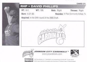 2005 Choice Johnson City Cardinals #21 David Phillips Back