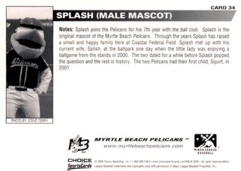 2005 Choice Myrtle Beach Pelicans #34 Splash Pelican Back