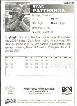 2005 Choice New York-Penn League Top Prospects #04 Ryan Patterson Back