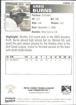 2005 Choice New York-Penn League Top Prospects #12 Greg Burns Back
