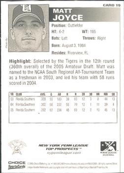 2005 Choice New York-Penn League Top Prospects #19 Matt Joyce Back