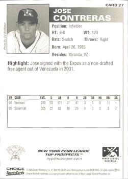 2005 Choice New York-Penn League Top Prospects #27 Jose Contreras Back