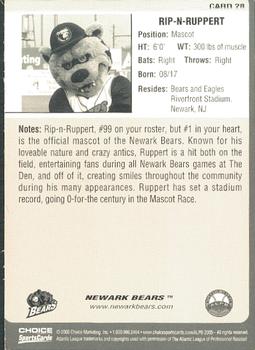 2005 Choice Newark Bears #28 Rip-N-Ruppert Back