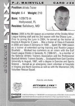 2005 Choice Ottawa Lynx #28 P.J. Mainville Back