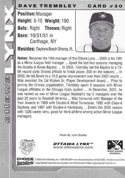 2005 Choice Ottawa Lynx #30 Dave Trembley Back