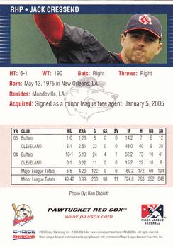 2005 Choice Pawtucket Red Sox #NNO Jack Cressend Back