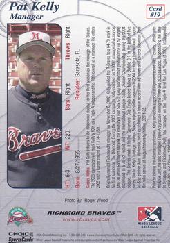 2005 Choice Richmond Braves #19 Pat Kelly Back