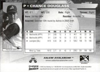 2005 Choice Salem Avalanche #08 Chance Douglass Back