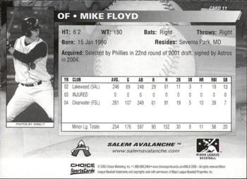 2005 Choice Salem Avalanche #11 Mike Floyd Back